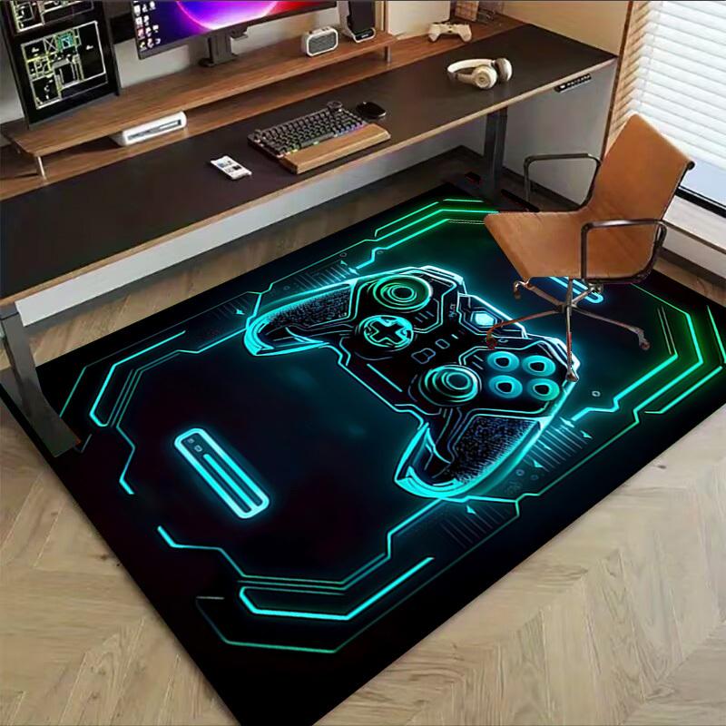 1PC Gaming Controller Neon Lights Non-Slip Floor carpet, Office, family, bedroom, Studio - Large Area Rug, Vibrant Colors-C0481