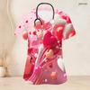 Women Plus Size V Neck Short Sleeve Scrub Top Pink Watercolor Heart Valentine Print Nurse Uniform Top