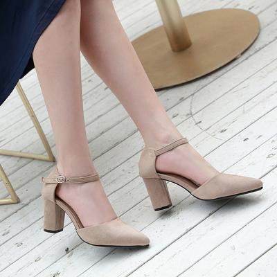 Single Shoes Women's Medium Heel Thick Heel New High Heel Pointed Versatile One-button Lady Shoes