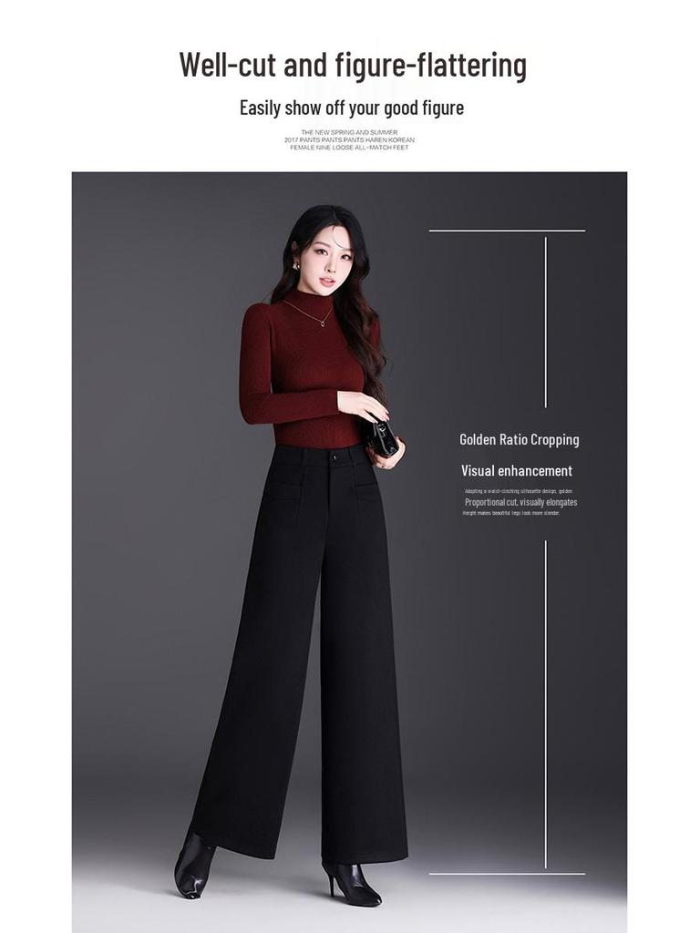 Women's Wool Blend High-Waisted Wide-Leg Pants - Autumn/Winter 2026 Fashion
