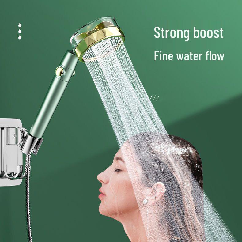 Compact Twin-Turbine Booster Shower Head with Dual Propellers