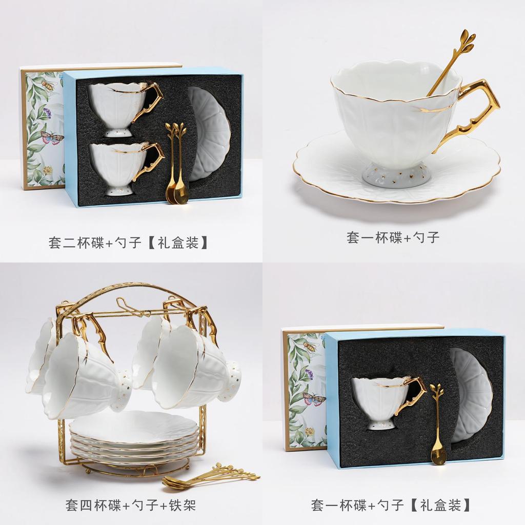 Ceramic Coffee Cup And Saucer Set With Gold Edge For Home Office Tea Lounge