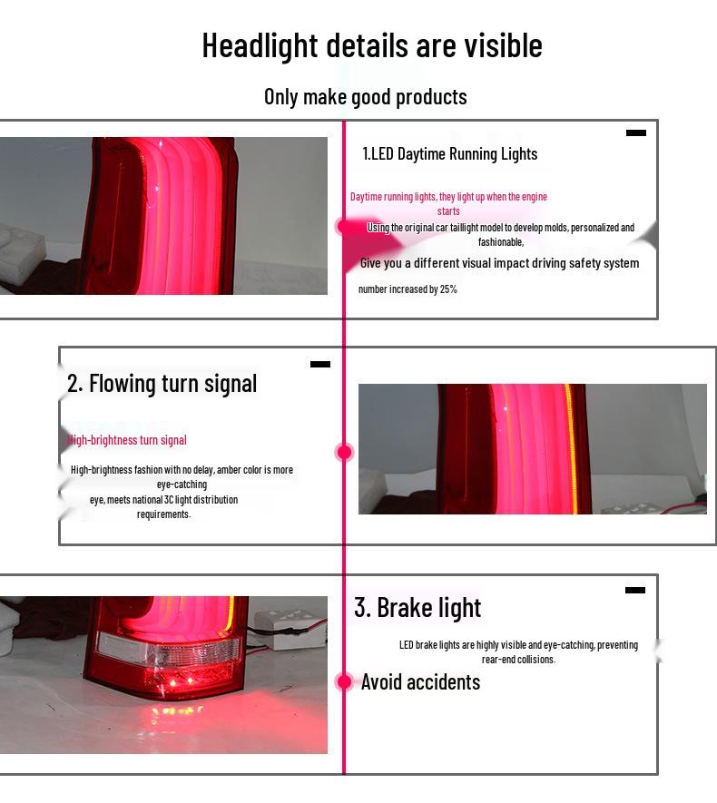 LED Tail Light Assembly for Mercedes-Benz V-Class: Daytime Running, Sequential Turn, Reversing, and Brake Lights