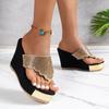 Fashion New Summer Fashion High-heeled Slippers for Women Casual Platform Wedges Flip-flops Women's Shoes Rhinestone Thick Bottom Slides