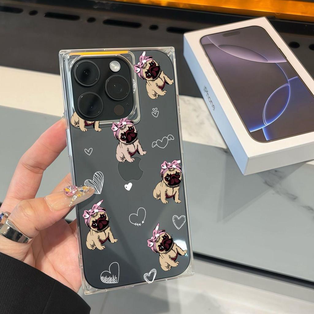 Clear Square Back Tube Case Protection For iPhone 16 ProMax 12 11 15 Plus 14 Pro Max 13 Anti-Oxygen,Many Puppies Pattern Casing