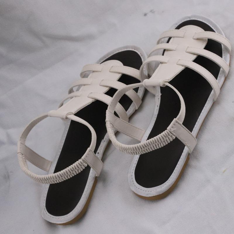 Summer New Simple and Comfortable Color Matching Hollow Elastic Sandals Flat Bottom Not Tired Feet Non-slip Sandals