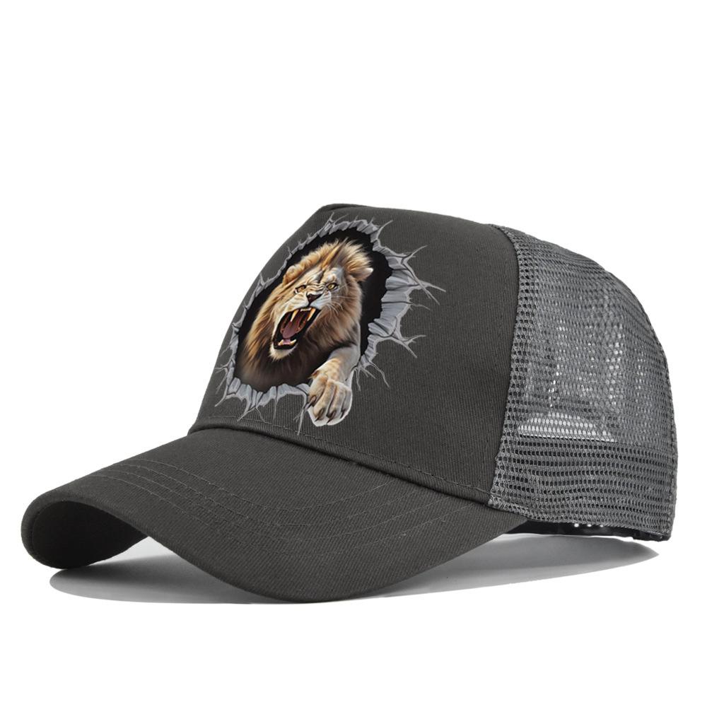 Unisex Lion Animal Print Washed Retro Soft Top Baseball Cap, Adjustable Brim Trucker Hat for Outdoor Activities and Fishing