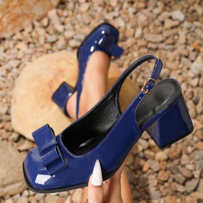 Size36-45 Women Slingback Chunky Heel Comfort Square Toe Pumps Mary Jane Baotou Women Sandals Summer Thick Heels High Heel Shoes