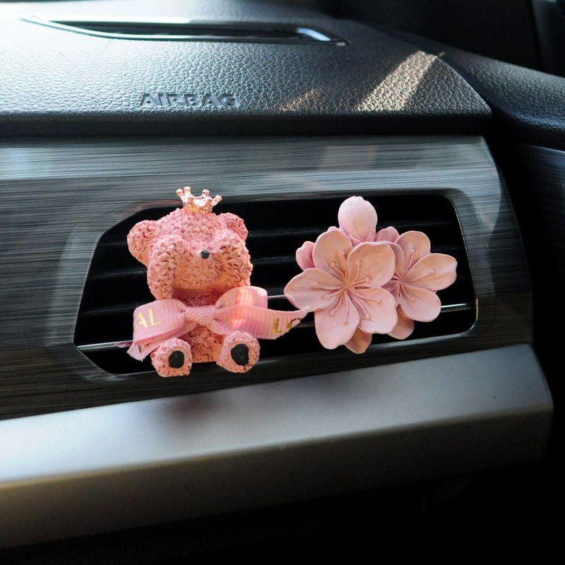 Cute Bear Rose Car Aromatherapy Car Air Conditioning Air Outlet Aromatherapy Fragrant Stone Car Interior Decoration Gift Pink Bear + Peach Blossom Floral tone