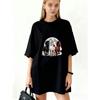 Oversized T-Shirt Black Three Horses Running Under Moon Print Casual Wear For Women
