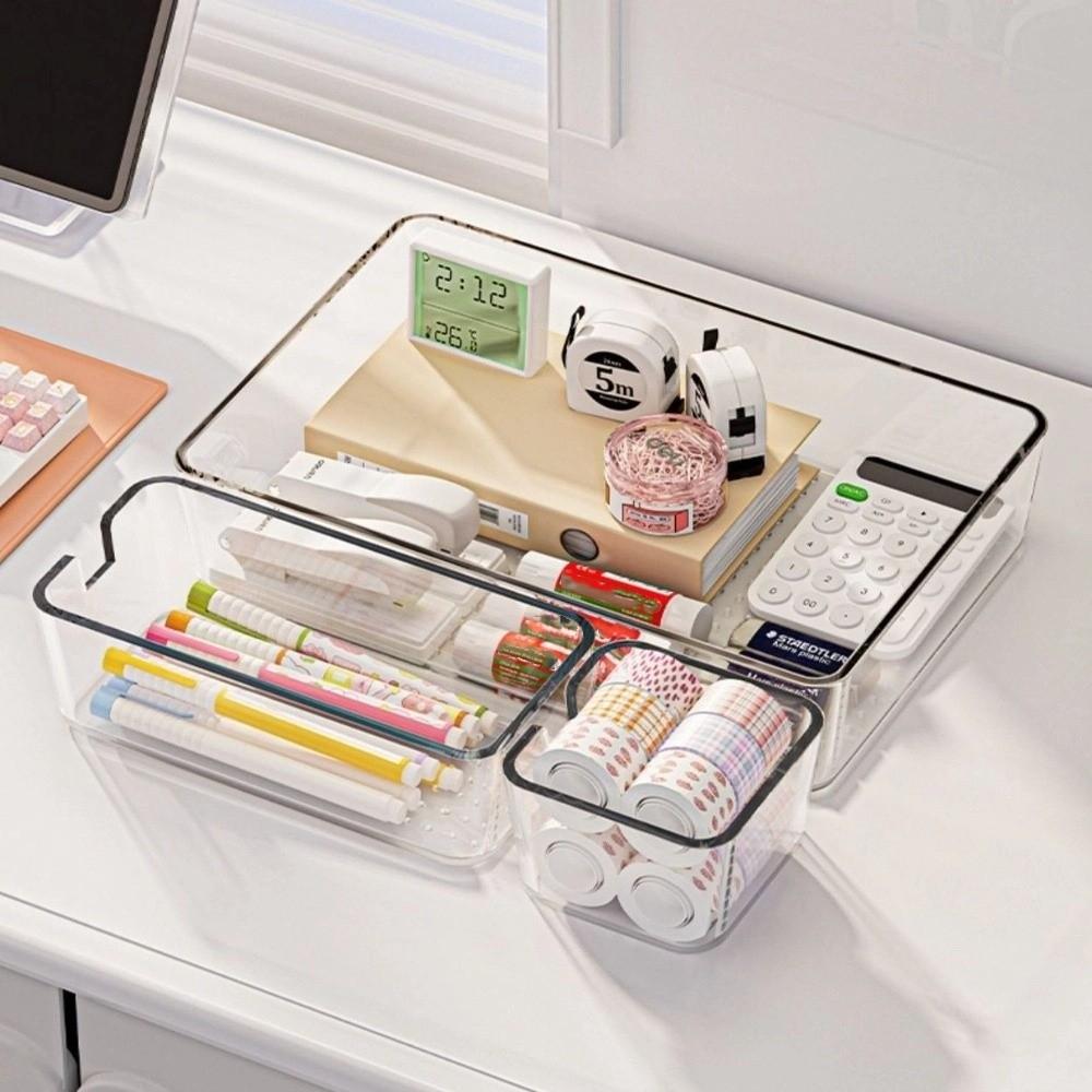 Transparent Desk Drawer Organizer PET Opening Design Desktop Storage Box Stackable Design Multifunction Cosmetics Storage Rack
