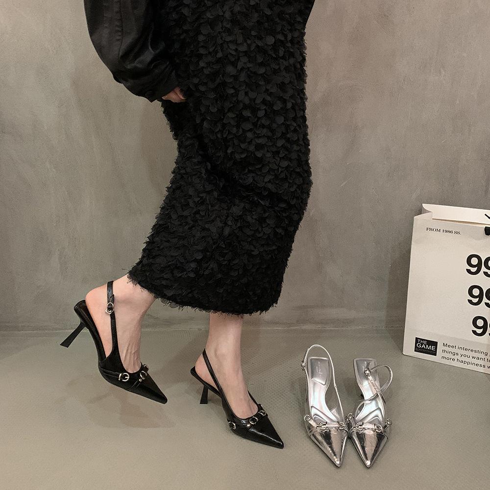 Premium niche pointed high heels silver sandals women's shoes summer bag head cool slippers with skirt single shoes