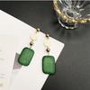 Green Square Pendants Wooden Hanging Earrings for Women Bohemian Long Exaggerated Drop Earrings Trendy Fashion Ear Zircon