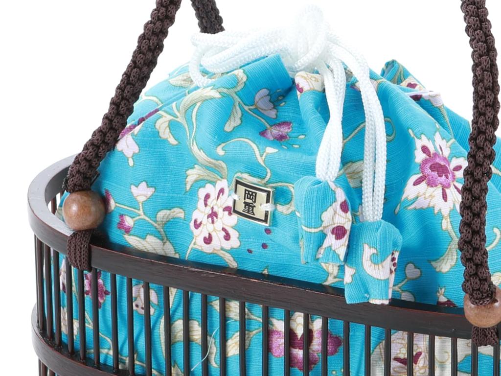 Okaju Bamboo basket drawstring stylish drawstring bag for perfect for yukata or other Blue [SAKIKU-EN] Kyoto's long-established brand bag, women,