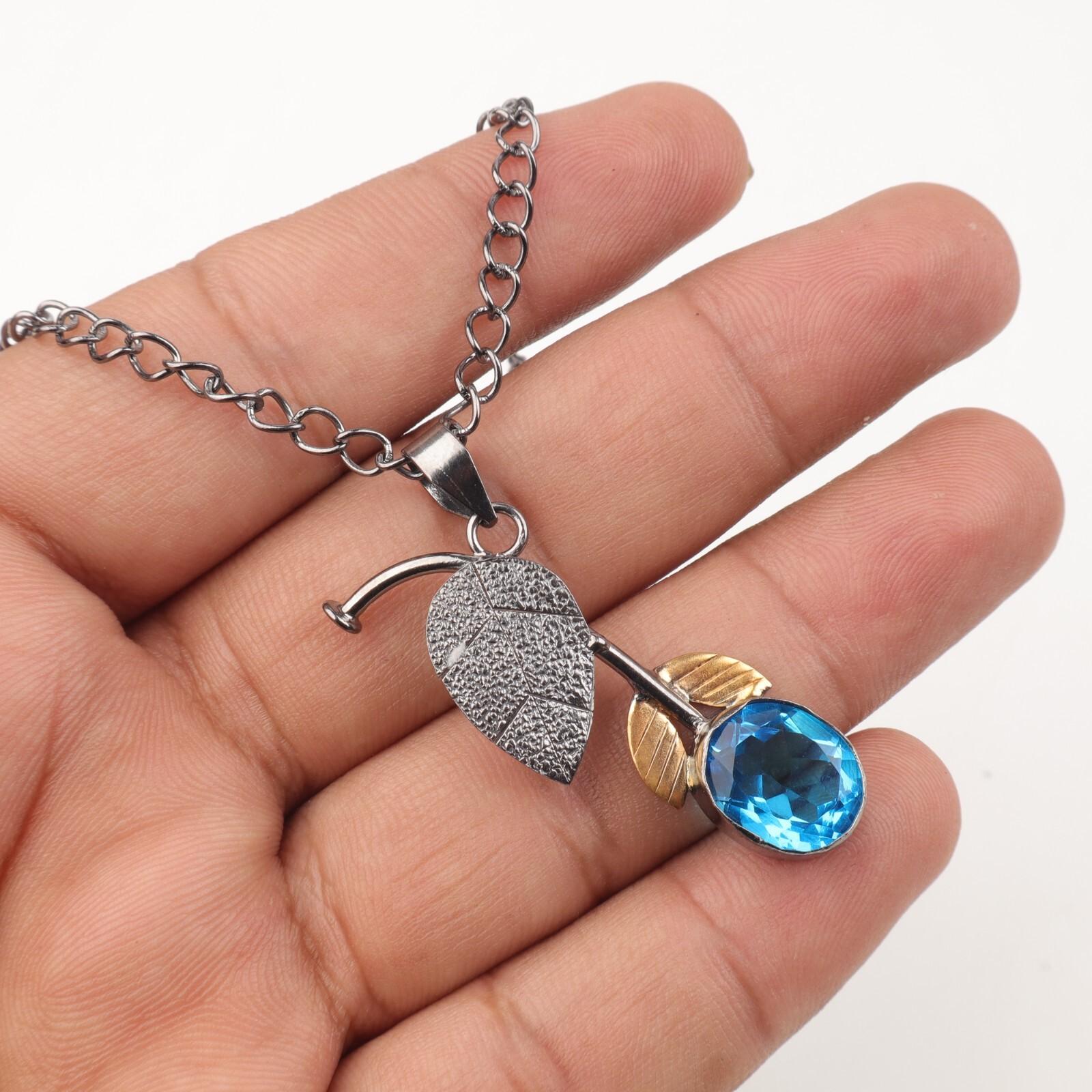 

Швейцарский голубой топаз Драгоценный камень 925 стерлинговое серебро Подвеска Ювелирное изделие Подарок на годовщину PP-55-4