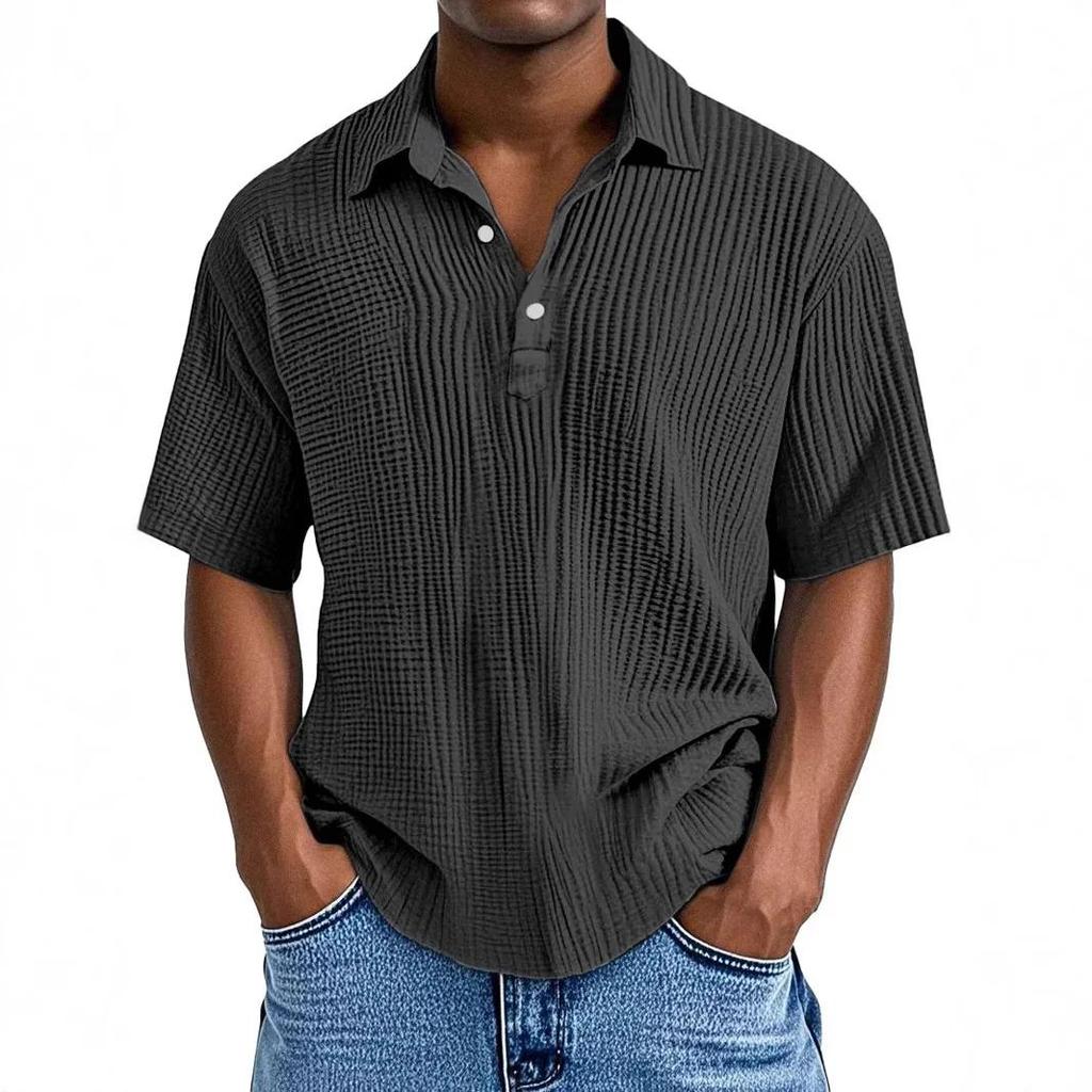 Summer Short Sleeve Polo Shirt Men Casual Button Pull On Solid Color Casual Polos Fashion Men's Clothing