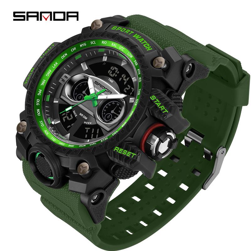SANDA G Style New Men's Watches 50M Waterproof Sports Military Quartz Watch For Male LED Digital Electron Wristwatch Clock