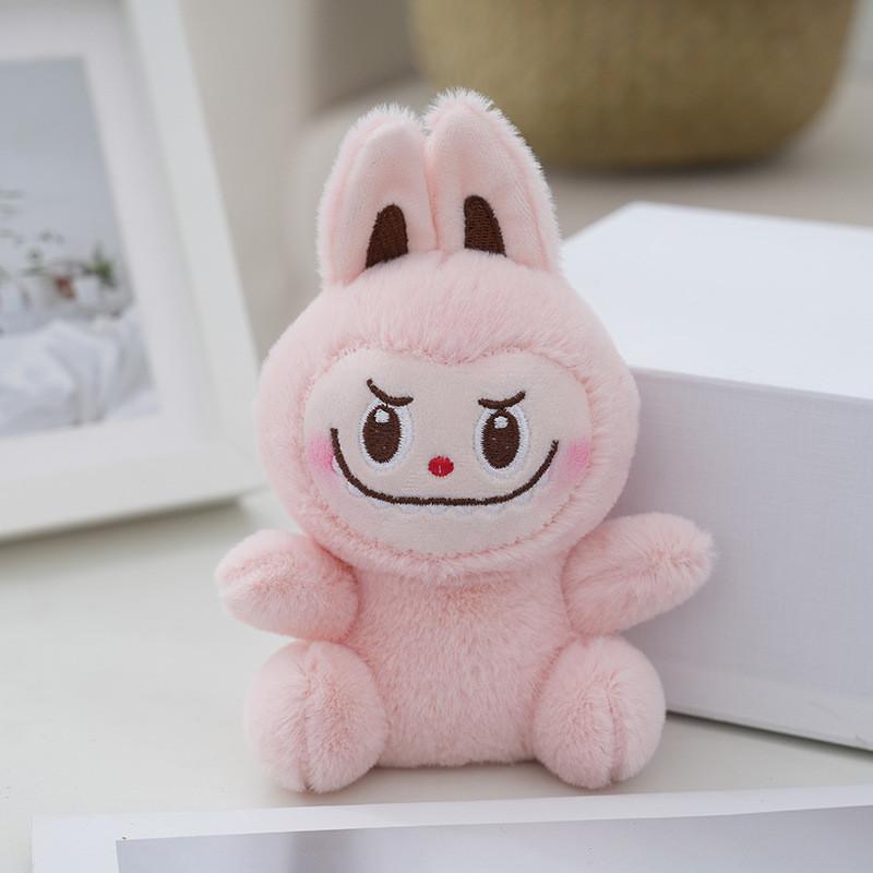 Sweet Stuffed Rabbit Keychain Fluffy Plush Bunny Bag Decoration For Purses Pink