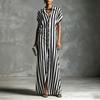 Women's Summer Casual Loose Fit V Neck Maxi Dress Button Down Front Short Sleeve Lightweight Long Dress