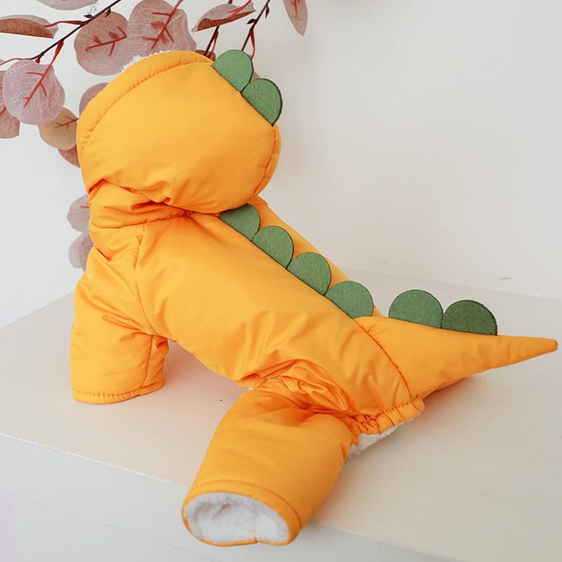 Warm Winter Dog Four-Legged Cotton Coat Small Breeds Dinosaur Style Thick Fleece Lined Pet Clothing