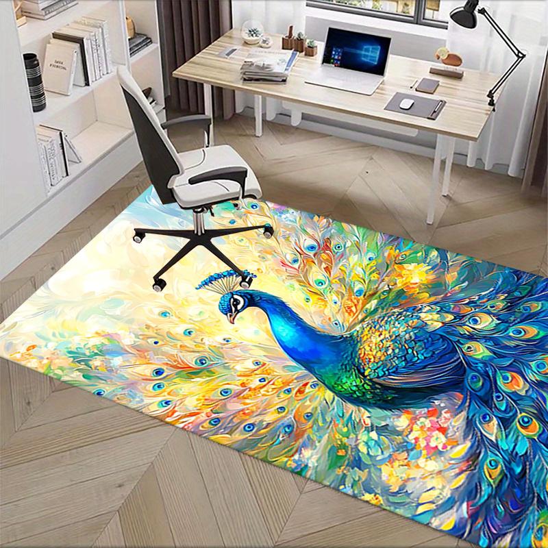 Colorful Peacock Chair Mat - Office Carpet, Oversized Rug for Home Decor, Sofa Mat, Desk Pad Gift, Suitable for Bedroom, Living Room, Variou
