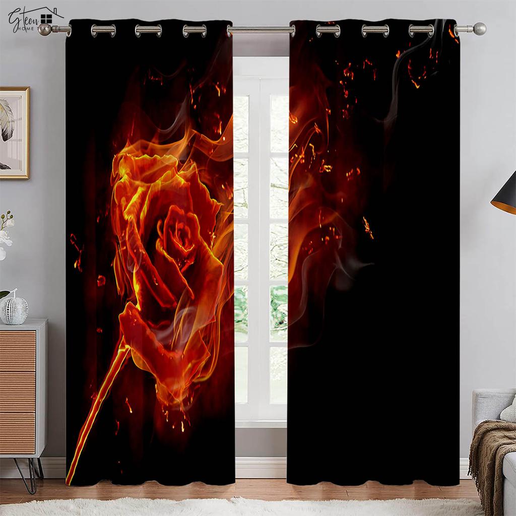 Retro Red Rose 3d Print Drapes Polyester Fiber Curtains Suitable For Bedroom Living Room Study Room Decorative Curtains 2 PCS