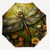 1PC Dragonfly FlowersAutomatic Open/Close Umbrella with Windproof, 8-Rib Sturdy Canopy, Durable Ribs, Fashionable Design, Outdoor Accessory, Fun Prin,