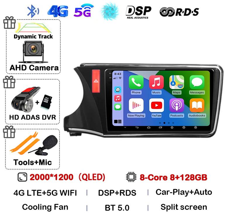 Android 14 Carplay Auto Car Radio For Honda CITY 2014 2015 2016 2017 2018 2019 Multimedia Stereo Player GPS 4G+WIFI 360 Camera