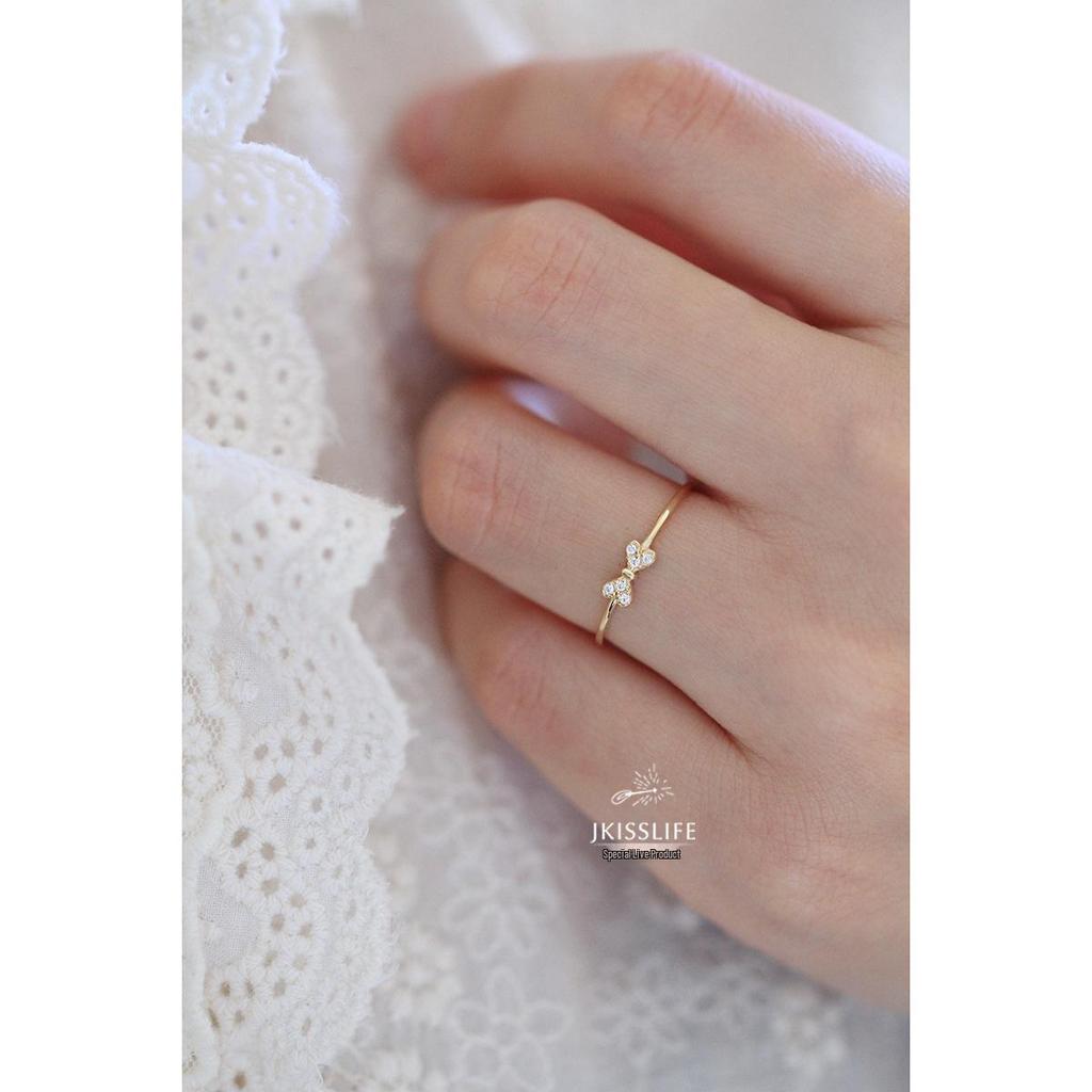 14K Gold-Plated S925 Sterling Silver Zircon Bow Knot Pinky Ring for Women