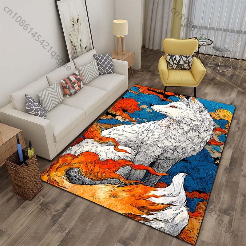 

Multiple sizes White fox fiery clouds mystical realm Print Carpet for Living Room Bedroom Sofa Home Decor Non-slip Mat Gift 40x60cm