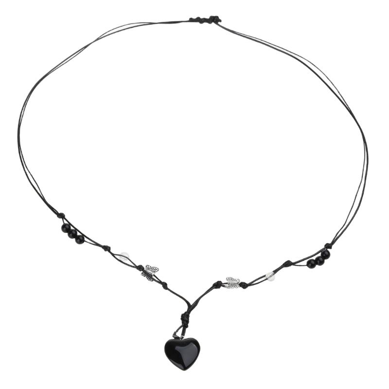 Heart Natural Stone Necklace Woven Rope Chain Choker for Women Girl Unisex Necklace Gemstone-Jewelry Ornament Gift