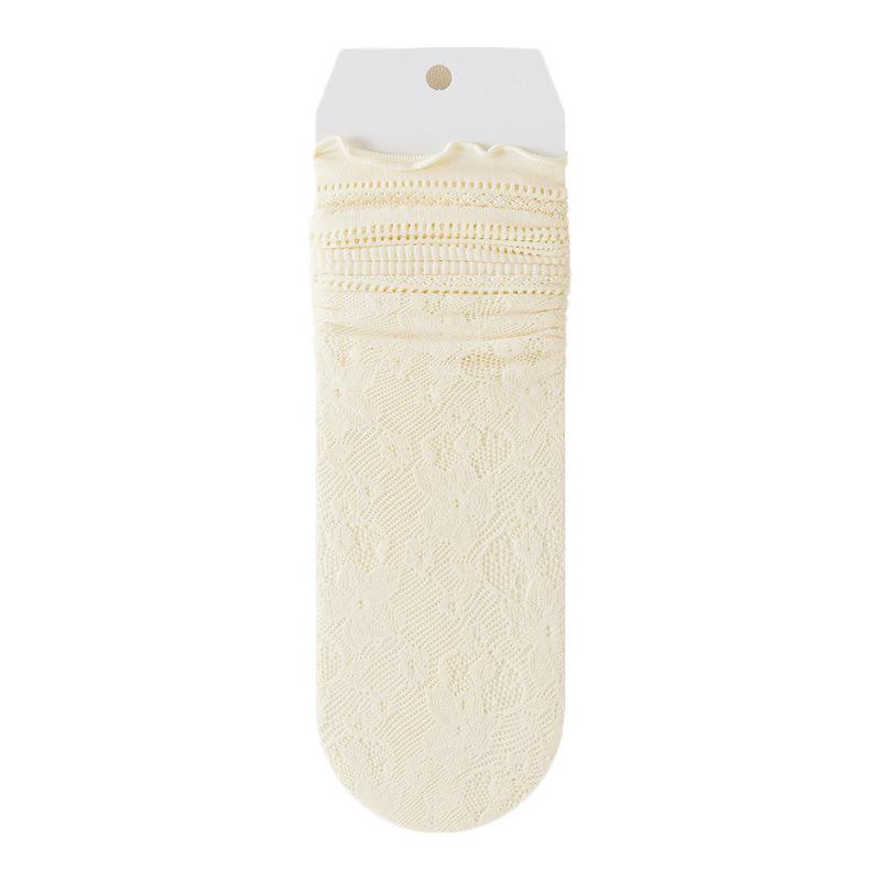 Chaussettes Blanches Froncées pour Femmes - Style d'Été Fin avec Bordure en Dentelle, Maille Respirante, Bord Frisé, Longueur Mi-Mollet.