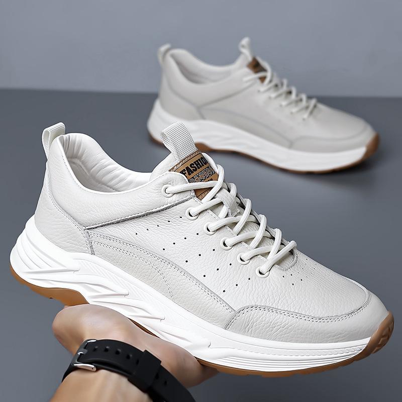 Chaussures de skate homme automne 2025 en cuir respirant - Baskets décontractées à lacets polyvalentes