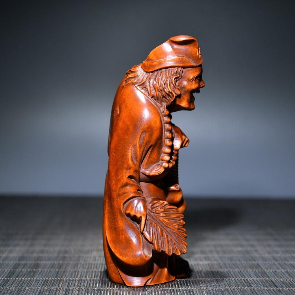 Chinese Antique Boxwood Wood Carving Ji Gong Buddha Statue Collection Nice Art