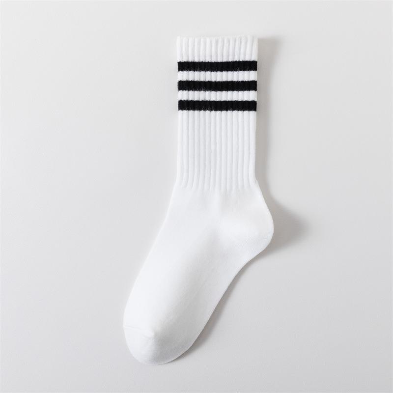 Drei-Streifen Sport Laufsocken, Herrensocken, Gestreifte College Lange Socken, Frotteesocken