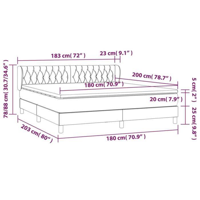 3126502 vidaXL Lit à sommier tapissier avec matelas Gris foncé 180x200cm Tissu