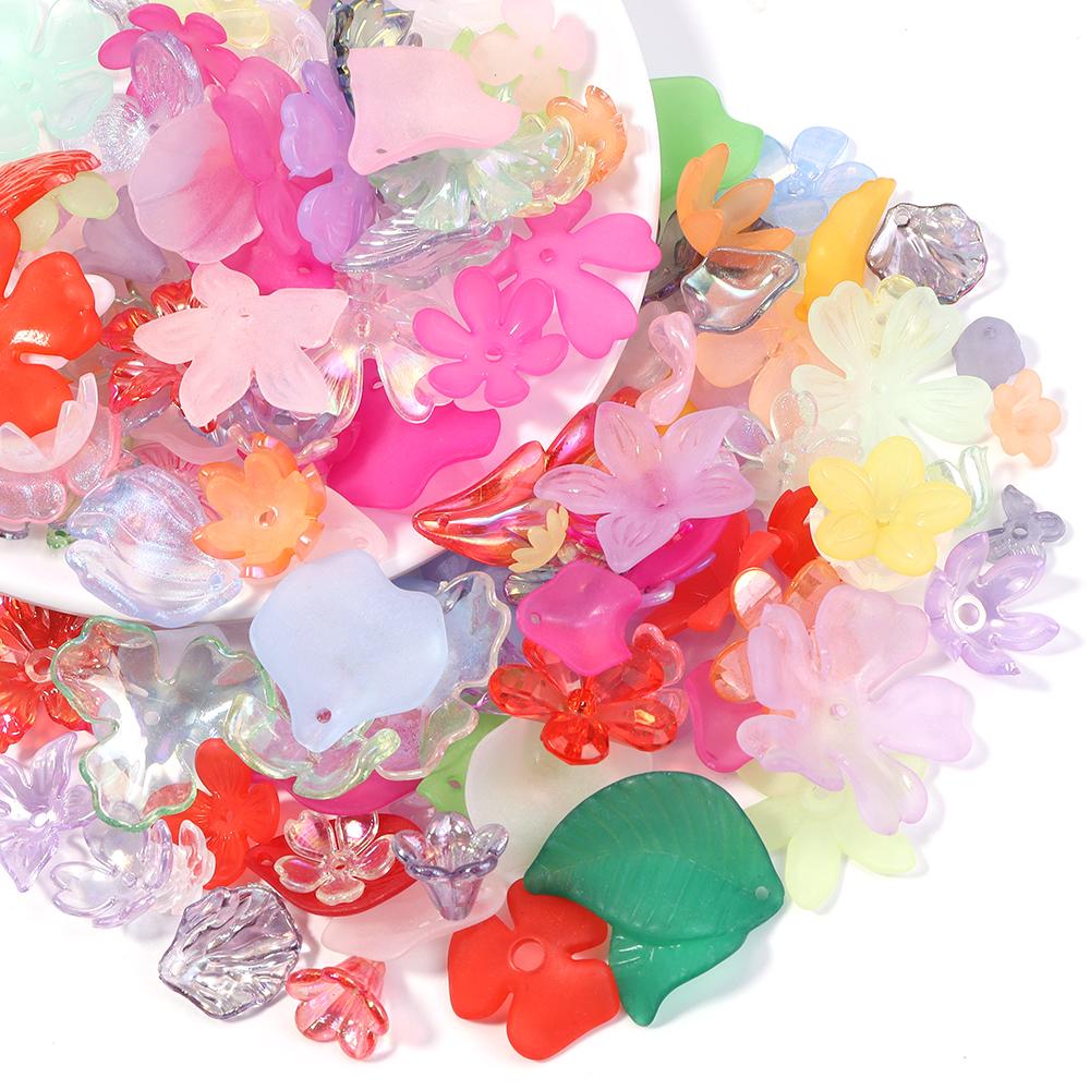 50g/lot Multistyle Acrylic Beads Colorful Flower Leaf Shape Loose Spacer Beads For DIY Handmade Phone Chain Keychain Accessories