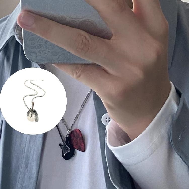 Metal Chain Guitar Pick Pendant Necklace Music Inspired Titanium Steel Jewelry for Streetwear Looks and Gift Giving
