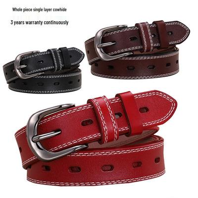 Women's Genuine Leather Fashion Belt – Versatile Casual Waistband with Pin Buckle for Jeans
