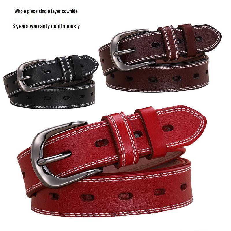 Women's Genuine Leather Fashion Belt – Versatile Casual Waistband with Pin Buckle for Jeans
