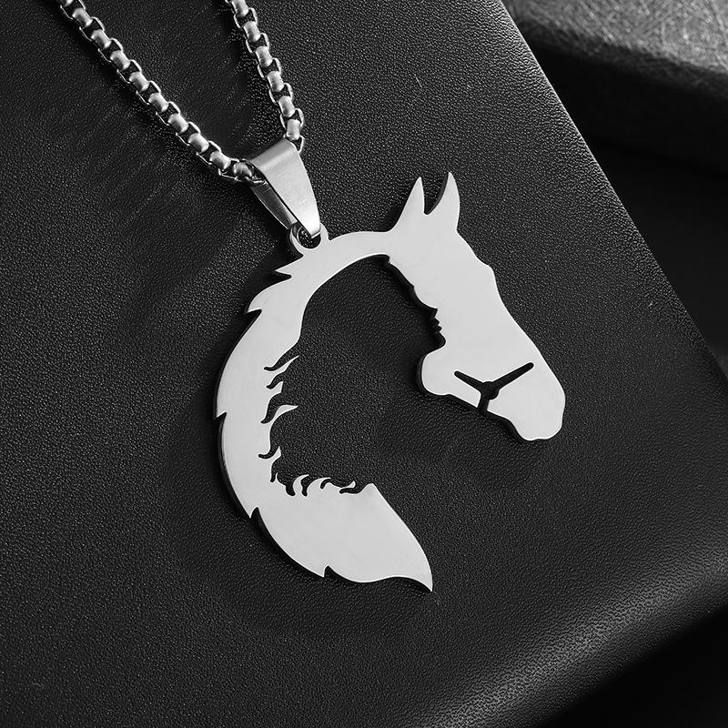 Men's Necklace Hollowed Out Horsehead And Girl Pendant Hip-hop Copper Color Stainless Steel Chain Personality Rock Jewelry Gifts