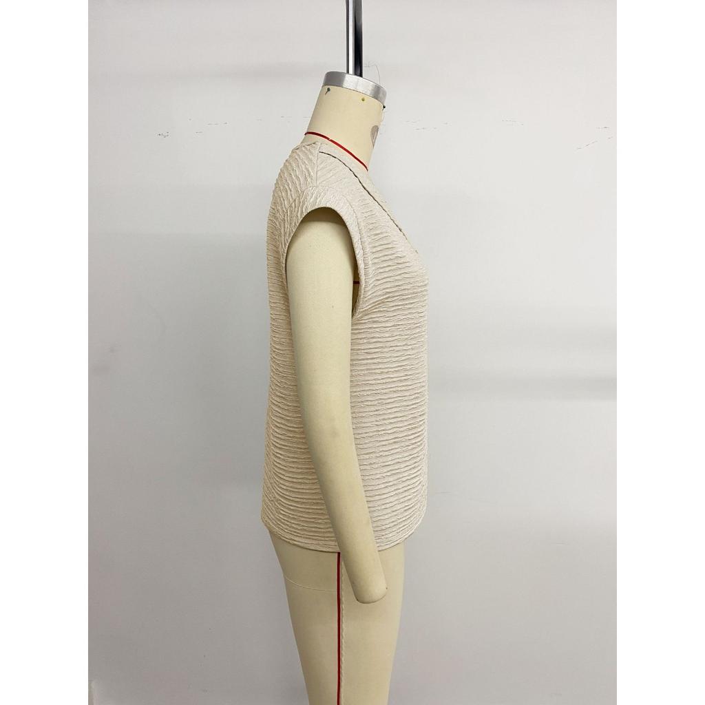 New Women's Solid Asymmetrical V-neck Pleated Top European American Minimalist Design Casual Blouse