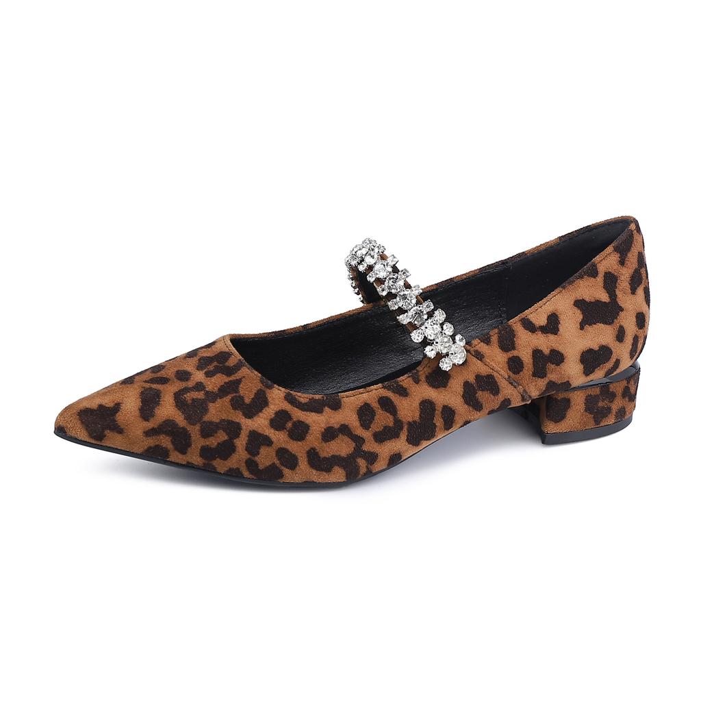 Grape mother 2025 new thick-heeled single shoes women's rhinestones with pointed high heels French retro leopard print women's shoes
