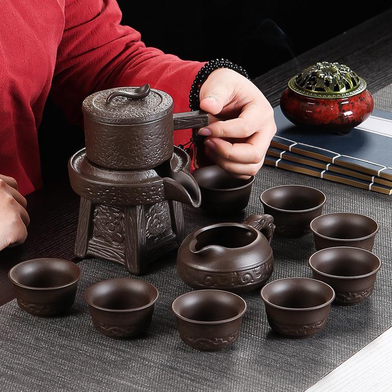 High Quality Ceramic Lazy Man Style Automatic Rotating Insulation Tea Set Suitable for Home Making