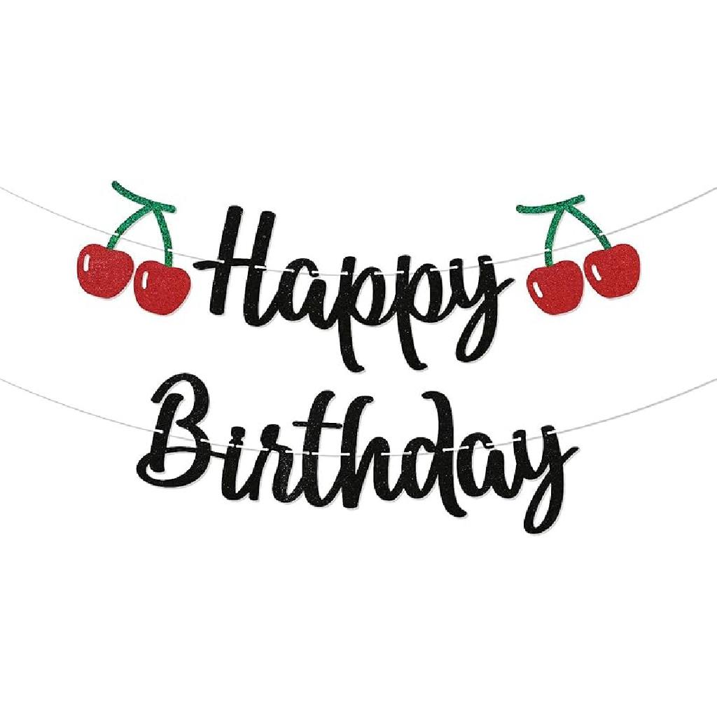 Cherry Birthday Banner - Funny Fruit Theme Happy Birthday Sign, Cherry 1st Bday Bridal Shower Banner, Cherry Theme Birthday Party Decorations Red
