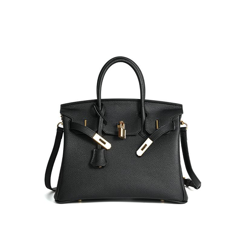 

Вощеная нить Того Кожа коровья верхнего слоя Ручная работа Платиновая сумка+кожа с узором личи Женская сумка Пряжка Сумка высокого класса 25x13x20cm чёрный