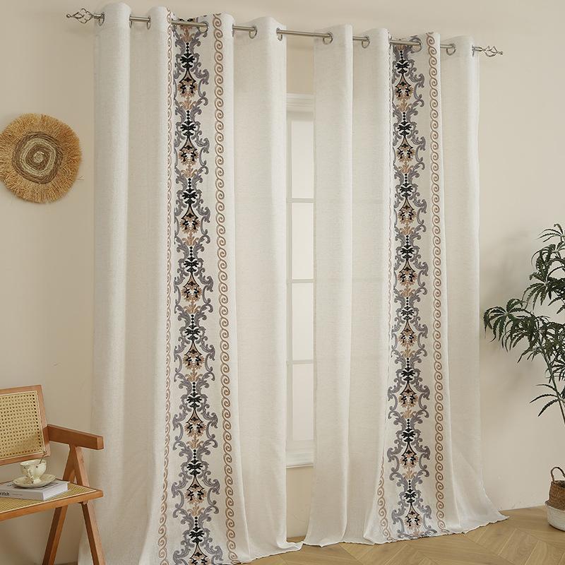 Platform Supply Bbk Linen Needle Embroidery Lace Perforated Curtains Hollow Bedroom Living Room Bedroom Large Balcony