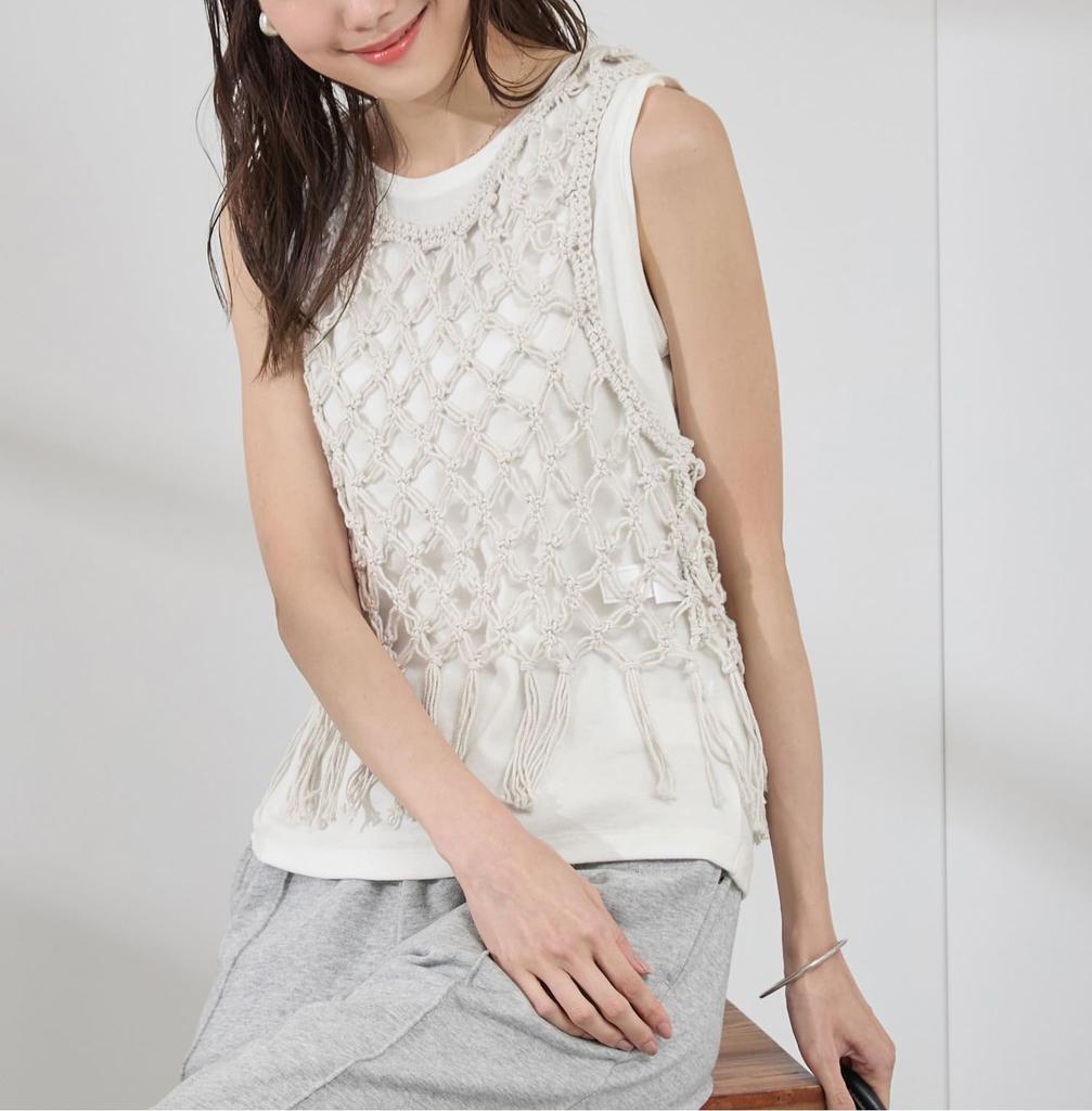ROPE PICNIC Crocheted Bustier and Tank Top Natural Color Set, Women's, (16)