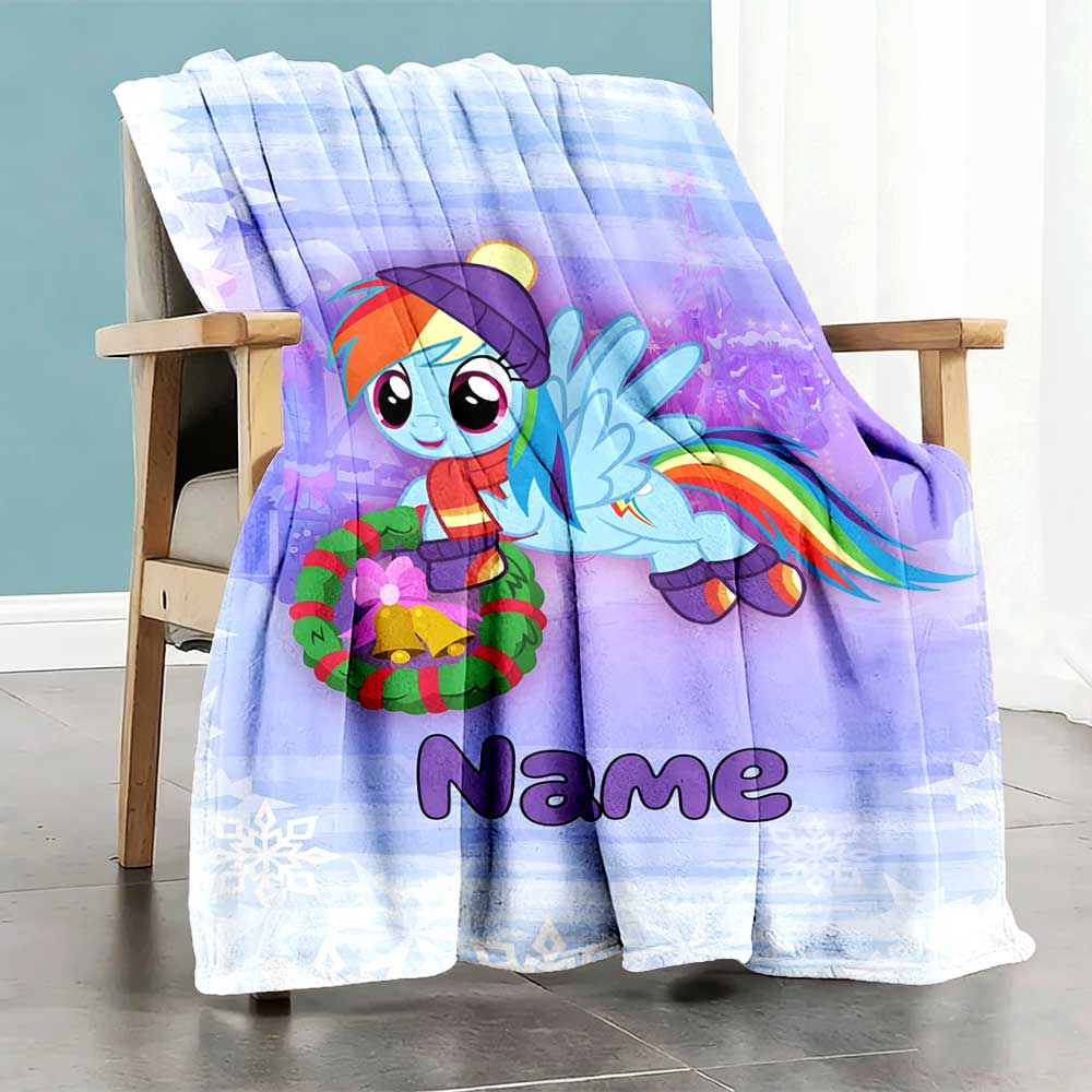 Little Pony (9) Customize Text Blanket Throw Customizable Blanket Comfortable for Seaside Sofa Couch Chair Four Seasons Universal