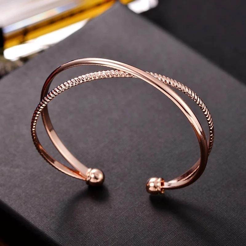Fashion Cuff Bracelet Bangles Rose Gold/ Silver Color Double Layered Jewelry Fashion